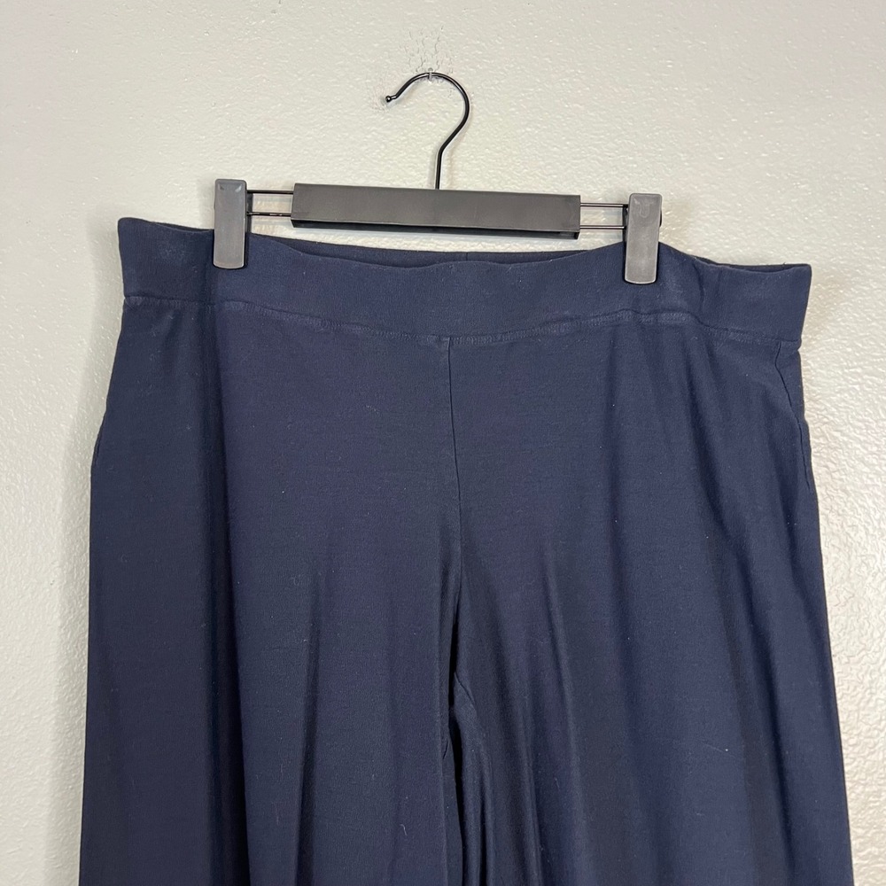 Eileen Fisher Crepe Pull On Crop Ankle Pants Sz L Navy Blue Cropped Wide Leg - Picture 7 of 7
